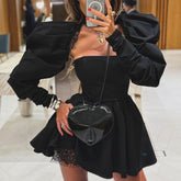 French Tube Top High Grade Backless Long Sleeves Black Two Piece A Line Dress